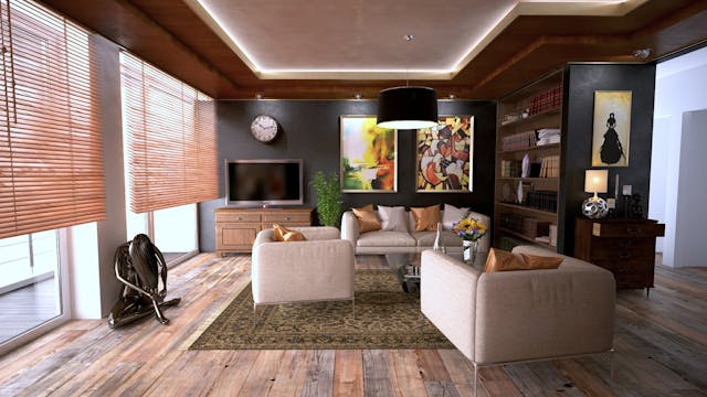 living room with dark walls